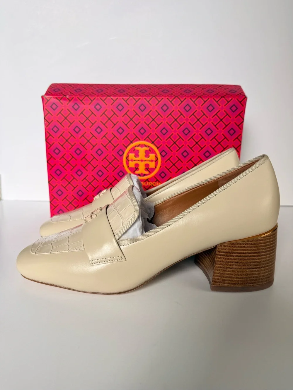 Tory Burch Everly 55mm Loafers Dulce de Leche Leather Block Heel US 9 & 9.5